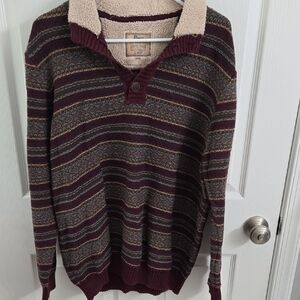 Bass Maroon and Cream Striped Men's Sweater
